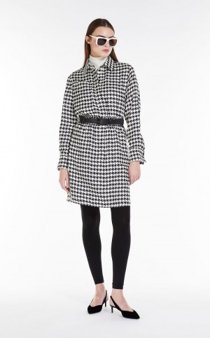 Sukienka Max Mara Printed Silk Shirt Białe Czarne | MMR593311