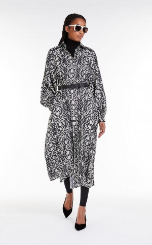 Sukienka Max Mara Printed Silk Shirt Białe Czarne | MMR593314