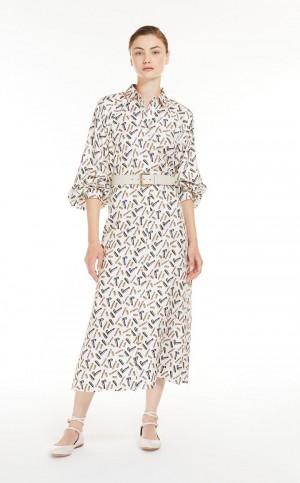 Sukienka Max Mara Printed Silk Shirt Białe Czarne | MMR593346