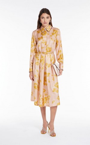 Sukienka Max Mara Printed Silk Shirt Głęboka Różowe | MMR593378