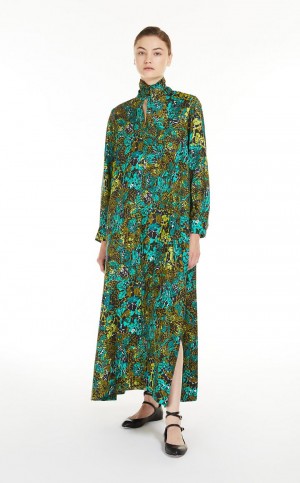 Sukienka Max Mara Printed Silk Shirt Oliwkowe Zielone | MMR593360