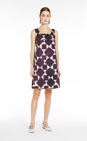 Sukienka Max Mara Reversible Printed Poplin Ciemny Fioletowe | MMR593375