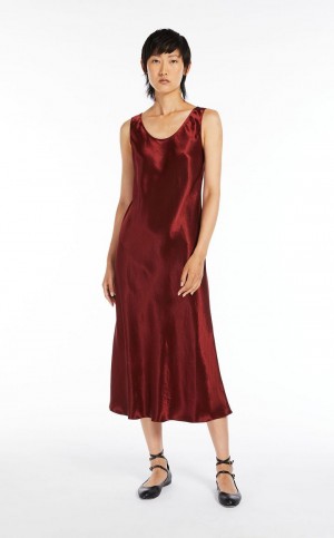Sukienka Max Mara Satin Ciemny Czerwone | MMR593316
