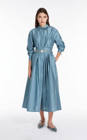 Sukienka Max Mara Shantung Shirt Głęboka Niebieskie | MMR593382