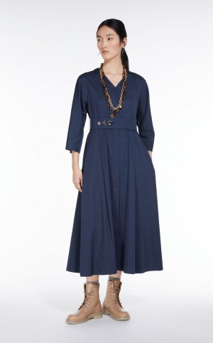 Sukienka Max Mara Washed Bawełniane Satin Granatowe | MMR593366