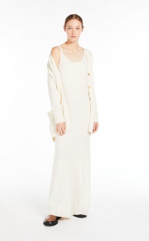 Sukienka Max Mara Wełna And Cashmere Slip Białe | MMR593305