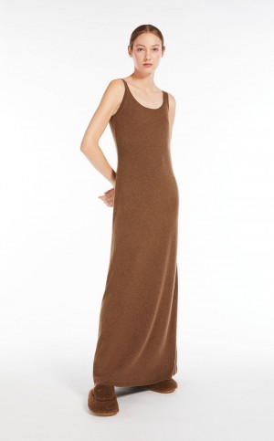 Sukienka Max Mara Wełna And Cashmere Slip Głęboka Brązowe | MMR593312