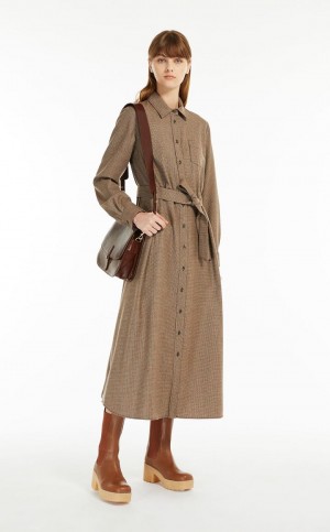 Sukienka Max Mara Wełna Flannel Brązowe | MMR593402
