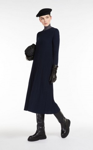 Sukienka Max Mara Wełna Yarn Granatowe | MMR593315