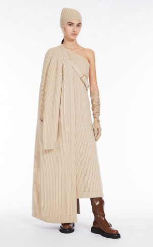 Sukienka Max Mara Żebrowany Wełna And Cashmere One-shoulder Pomarańczowe | MMR593283