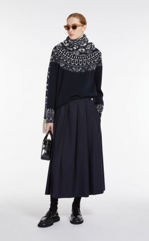 Szaliki Max Mara Jacquard-knit Wełna And Mohair Granatowe | MMR594266