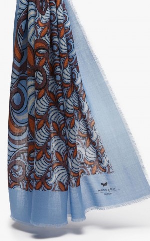 Szaliki Max Mara Printed Wełna Shawl Głęboka Niebieskie | MMR594270