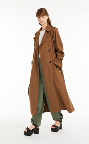 Trench Max Mara Belted In Showerproof Fabric Brązowe | MMR593941