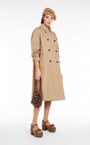Trench Max Mara Double-breasted In Showerproof Fabric Brązowe | MMR593943