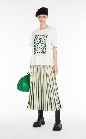 T-shirt Max Mara Jersey With Print And Embroidery Białe | MMR593635