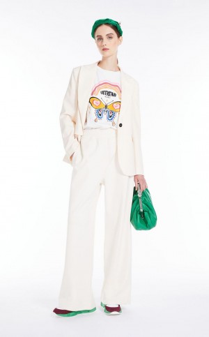 T-shirt Max Mara Jersey With Print And Embroidery Białe | MMR593649