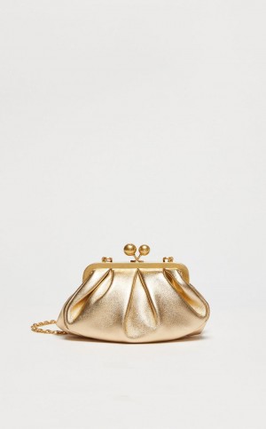 Weekend Bag Max Mara Small Pasticcinoin Laminated Nappa Skórzane Złote | MMR594138